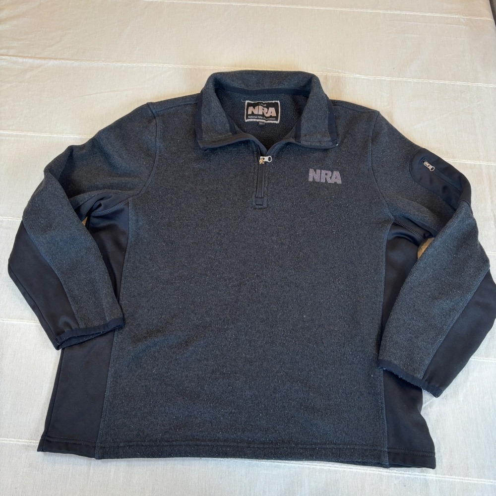 NRA National Rifle Association Mens Large Quarter Zip Sweater Gray Fleece Lined